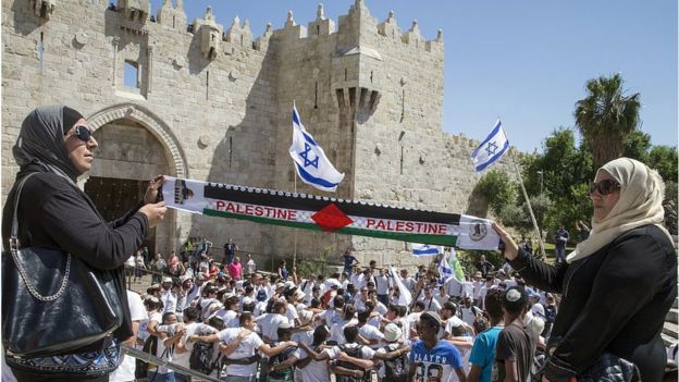 Israeli flags and a 